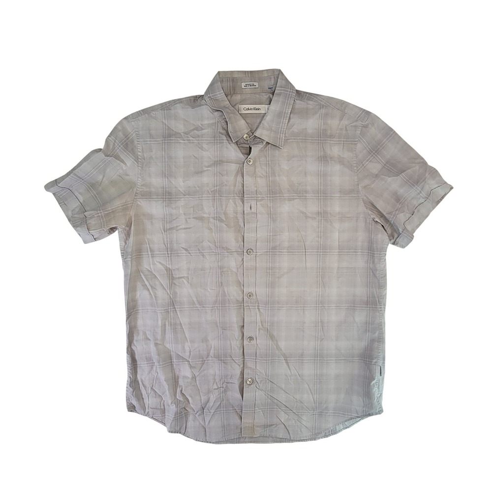 Calvin Klein Men's Short Sleeve Plaid Button Down Shirt Size L